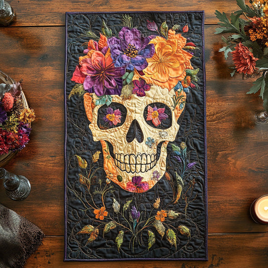 Floral Skull WU0303065CL Quilted Table Runner