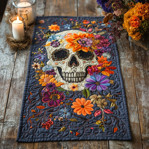 Floral Skull WU0303087CL Quilted Table Runner