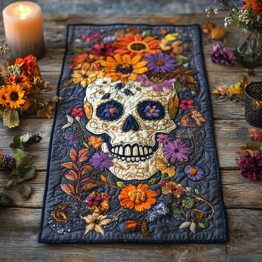 Floral Skull WU0303088CL Quilted Table Runner