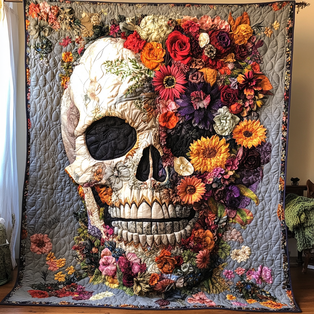 Floral Skull WU1601028CL Quilt