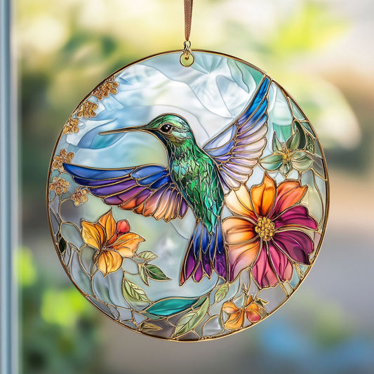 Gorgeous Hummingbird WU1601070CL Stained Glass Suncatcher