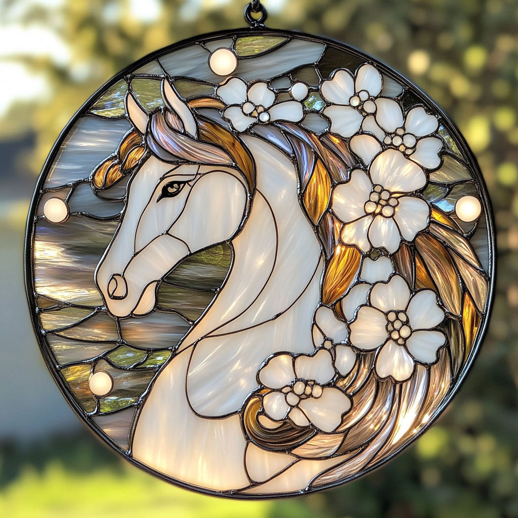 Gorgeous White Horse WU1601022CL Stained Glass Suncatcher