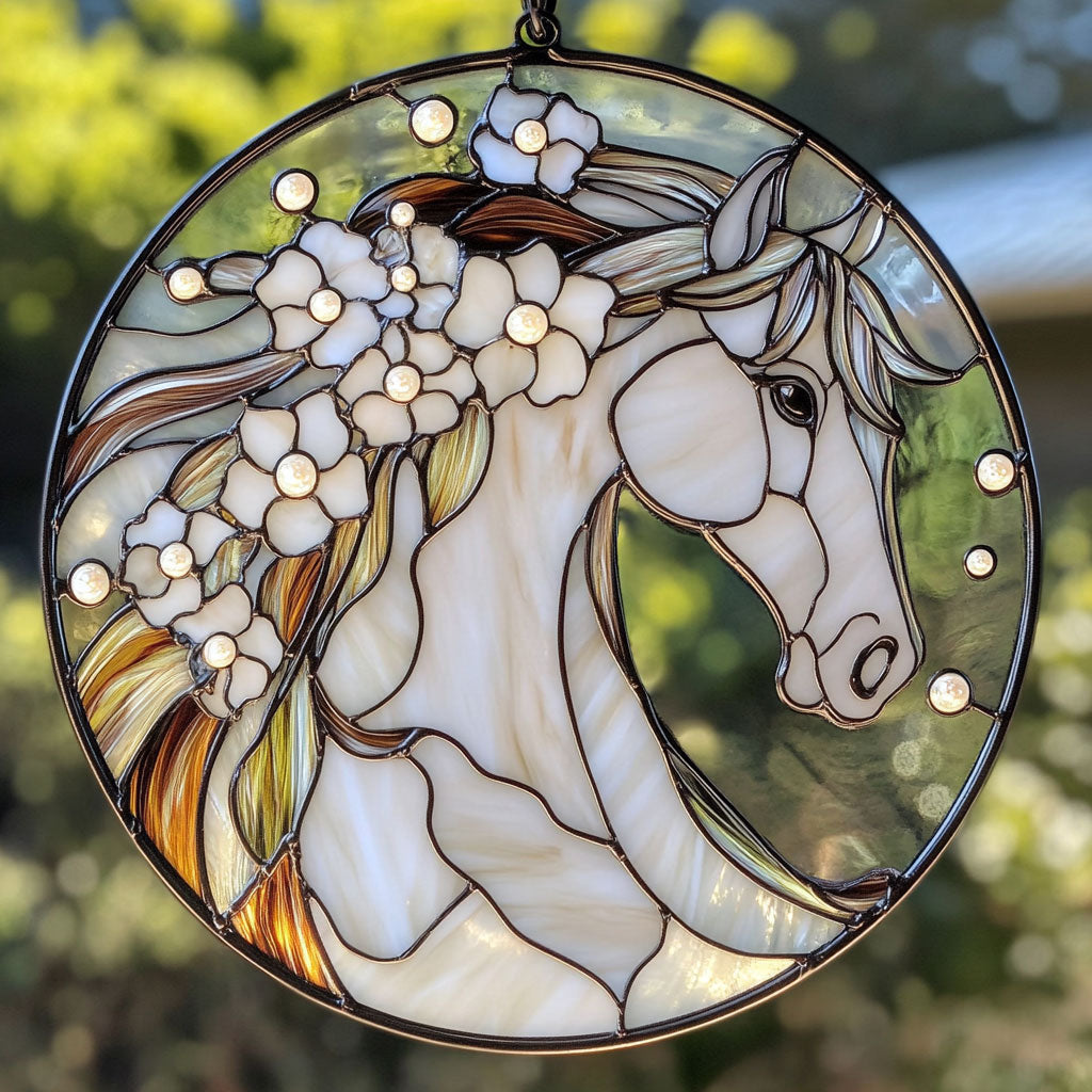 Gorgeous White Horse WU1601023CL Stained Glass Suncatcher