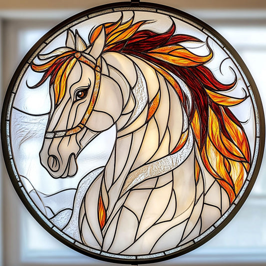 Gorgeous White Horse WU1801010CL Stained Glass Suncatcher