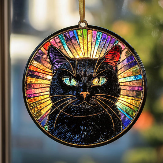 Grumpy Black Cat WU1801027CL Stained Glass Suncatcher