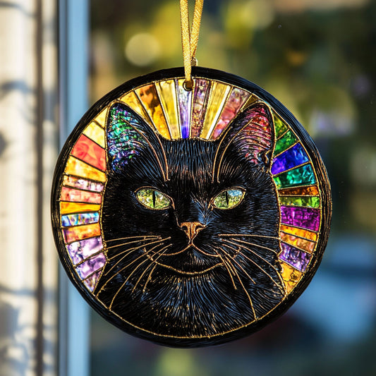 Grumpy Black Cat WU1801029CL Stained Glass Suncatcher