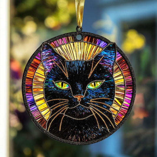 Grumpy Black Cat WU1801030CL Stained Glass Suncatcher