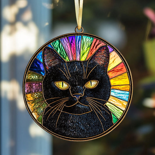 Grumpy Black Cat WU1801031CL Stained Glass Suncatcher