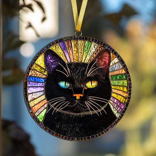 Grumpy Black Cat WU1801033CL Stained Glass Suncatcher