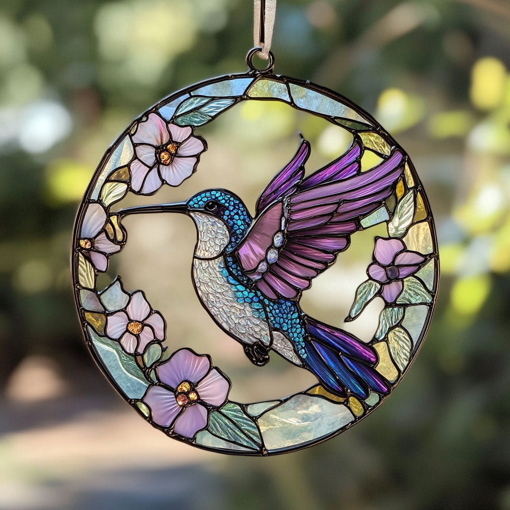 Hummingbird Spring Time WU1402071CL Stained Glass Suncatcher