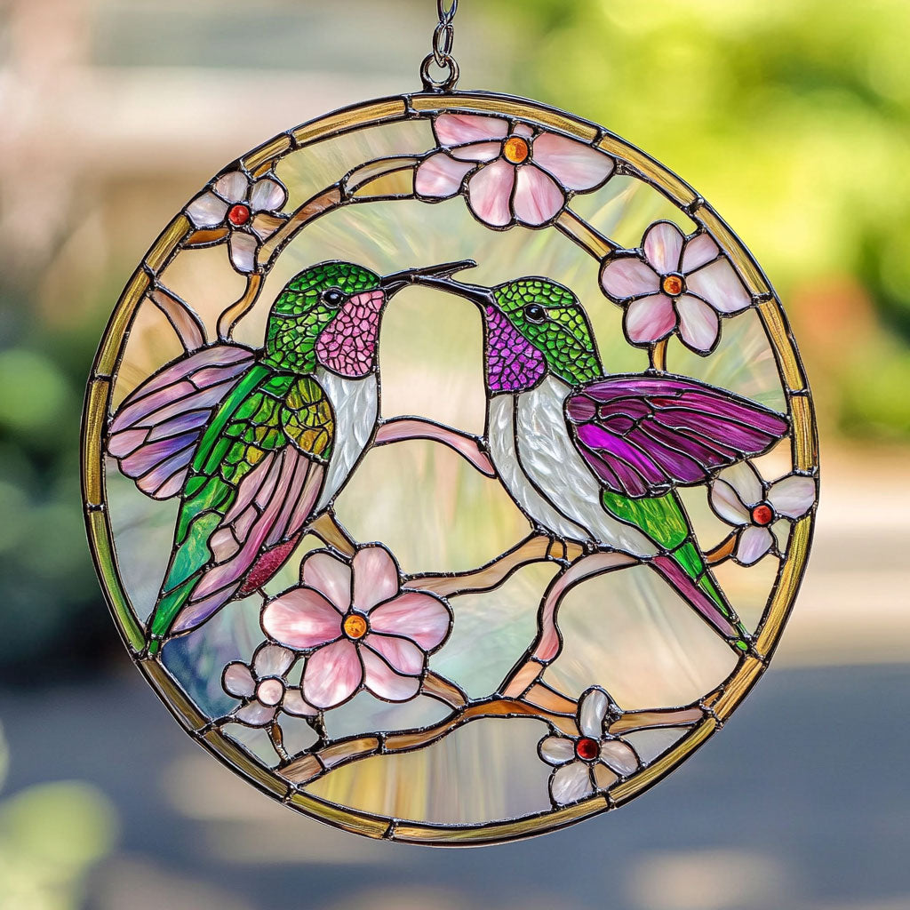 Hummingbird Spring Time WU1402072CL Stained Glass Suncatcher