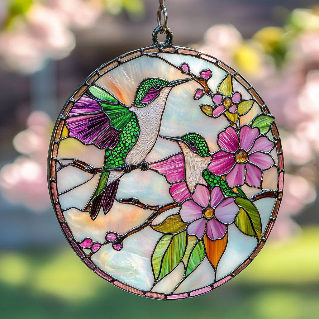 Hummingbird Spring Time WU1402073CL Stained Glass Suncatcher