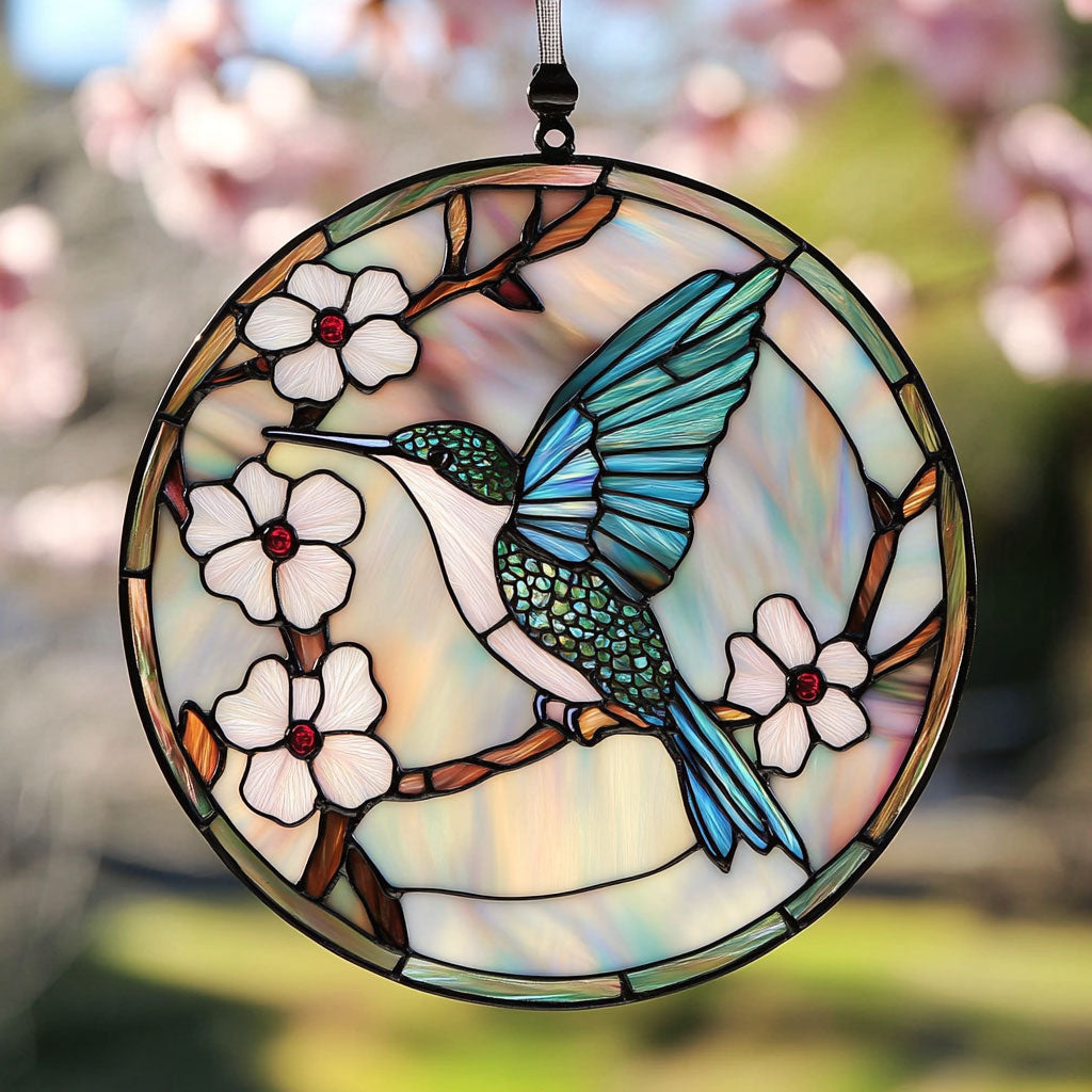 Hummingbird Spring Time WU1402074CL Stained Glass Suncatcher