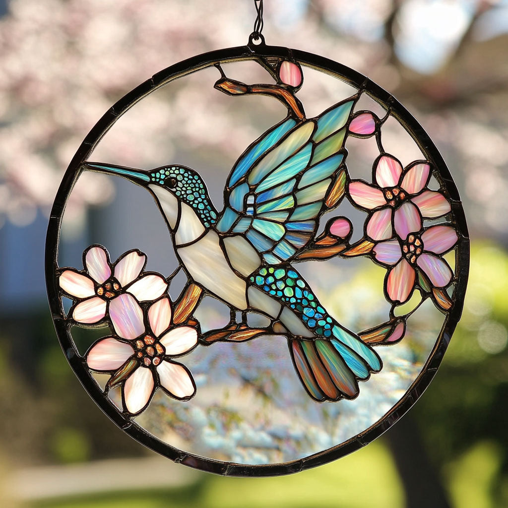 Hummingbird Spring Time WU1402075CL Stained Glass Suncatcher