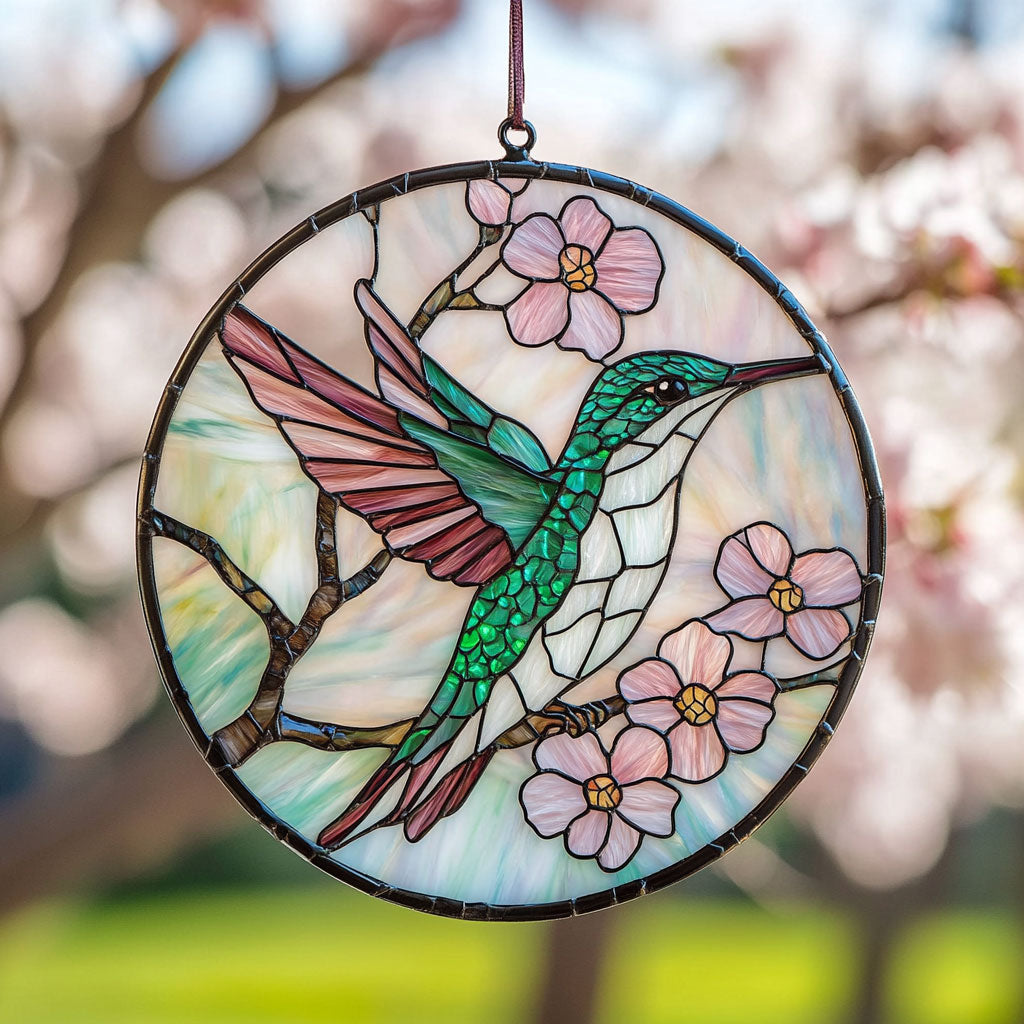 Hummingbird Spring Time WU1402076CL Stained Glass Suncatcher