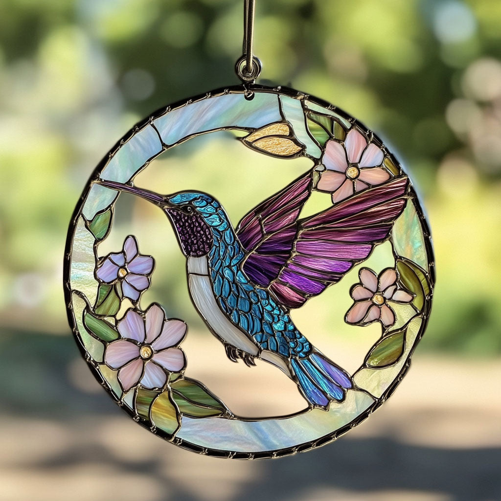 Hummingbird Spring Time WU1402077CL Stained Glass Suncatcher