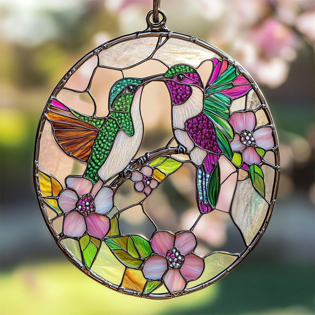 Hummingbird Spring Time WU1402078CL Stained Glass Suncatcher