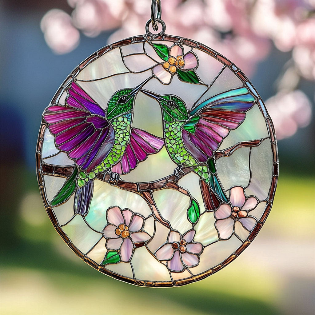 Hummingbird Spring Time WU1402079CL Stained Glass Suncatcher