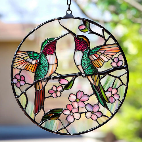 Hummingbird Spring Time WU1402080CL Stained Glass Suncatcher