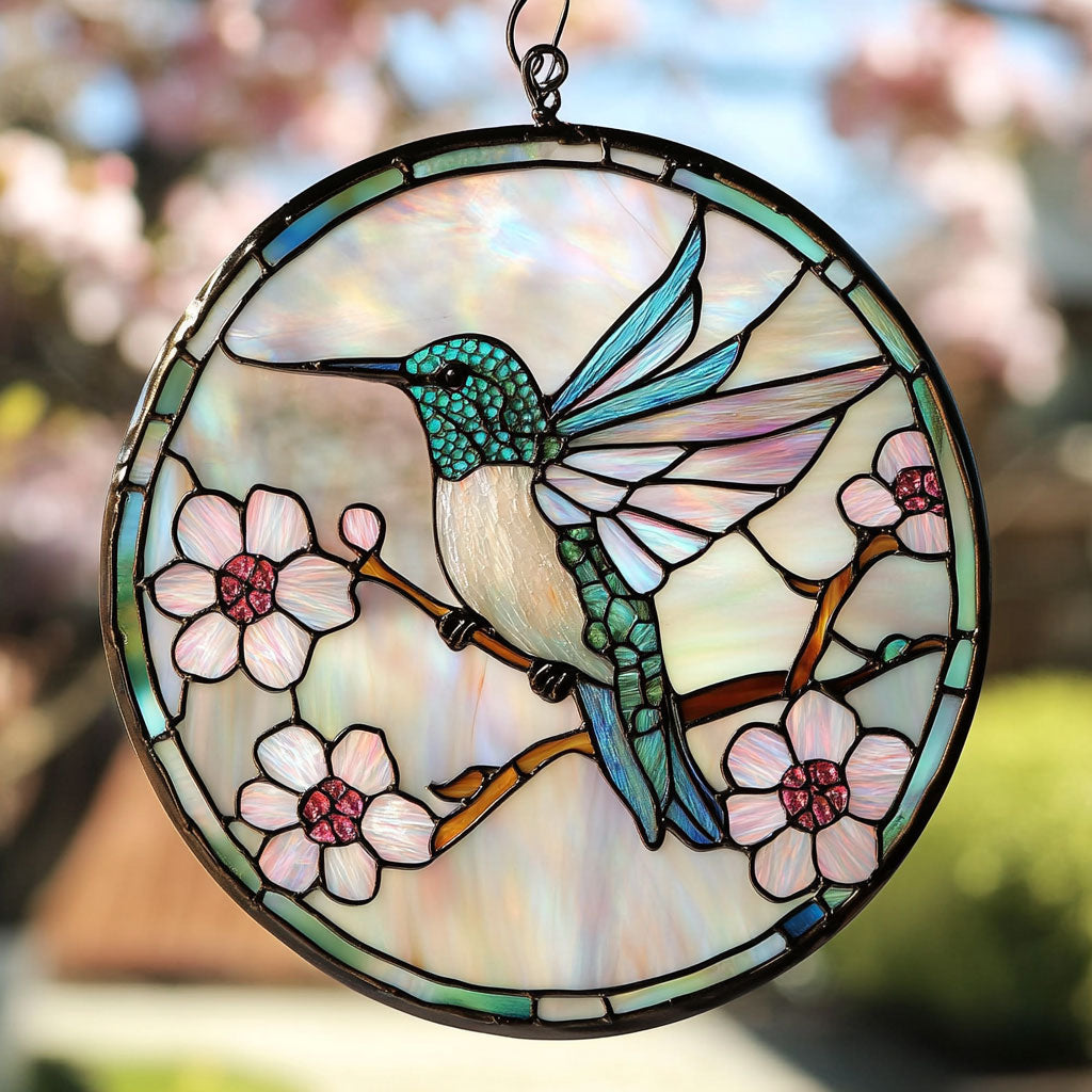 Hummingbird Spring Time WU1402081CL Stained Glass Suncatcher