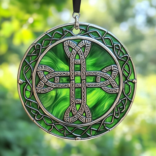 Irish Celtic Cross WU1601048CL Stained Glass Suncatcher