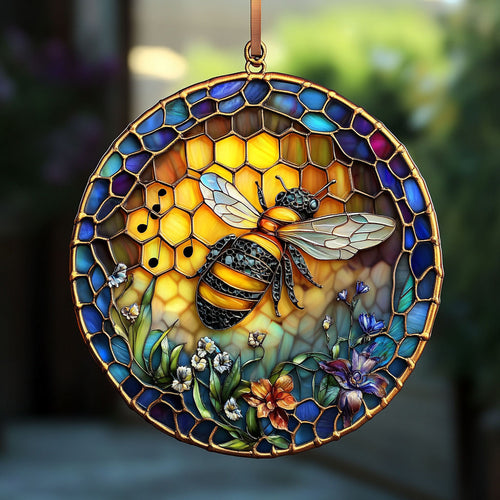 Lovely Bee WU1601065CL Stained Glass Suncatcher