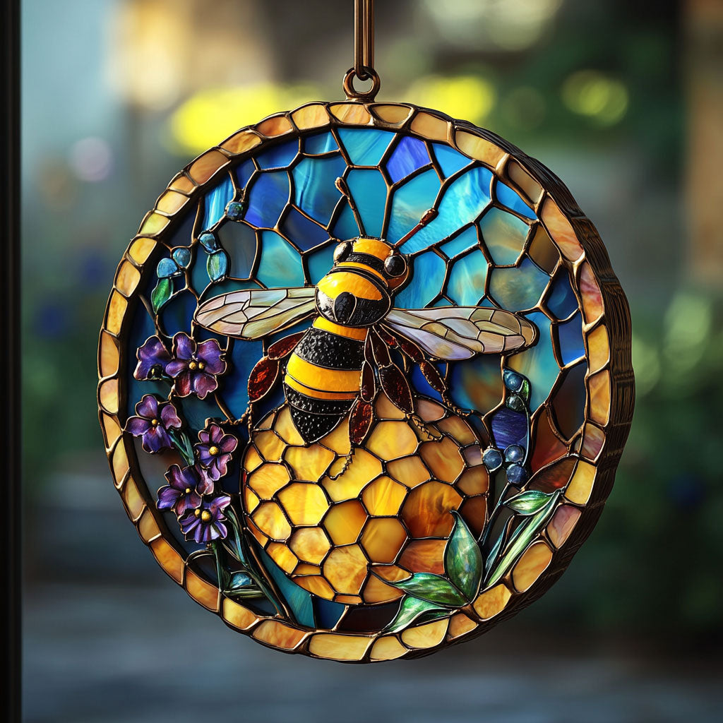 Lovely Bee WU1601066CL Stained Glass Suncatcher