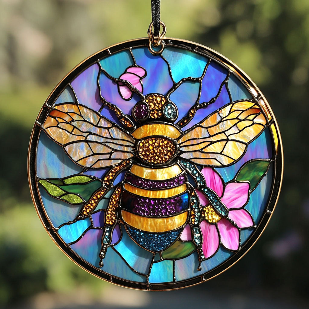 Lovely Bee WU1601068CL Stained Glass Suncatcher