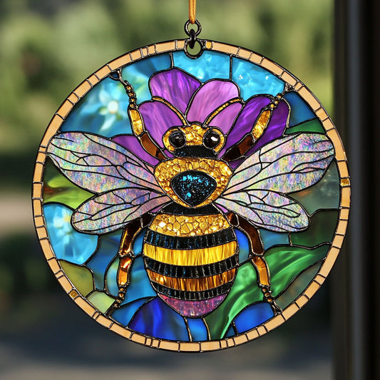 Lovely Bee WU1801013CL Stained Glass Suncatcher