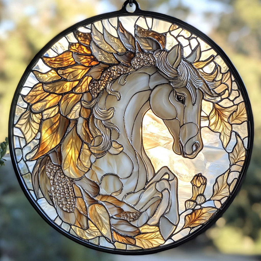 Majestic White Horse WU1601040CL Stained Glass Suncatcher