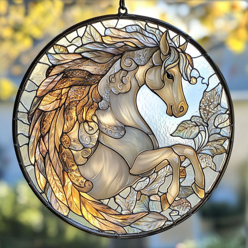 Majestic White Horse WU1601041CL Stained Glass Suncatcher