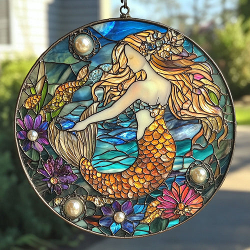 Mermaid Ocean Waves WU1601038CL Stained Glass Suncatcher