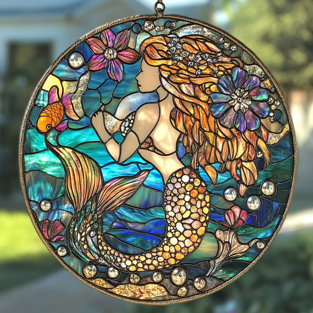 Mermaid Ocean Waves WU1601039CL Stained Glass Suncatcher