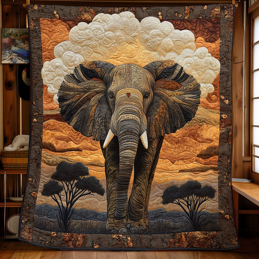 African Elephant’s Sunset Journey WU1303074CL Quilt