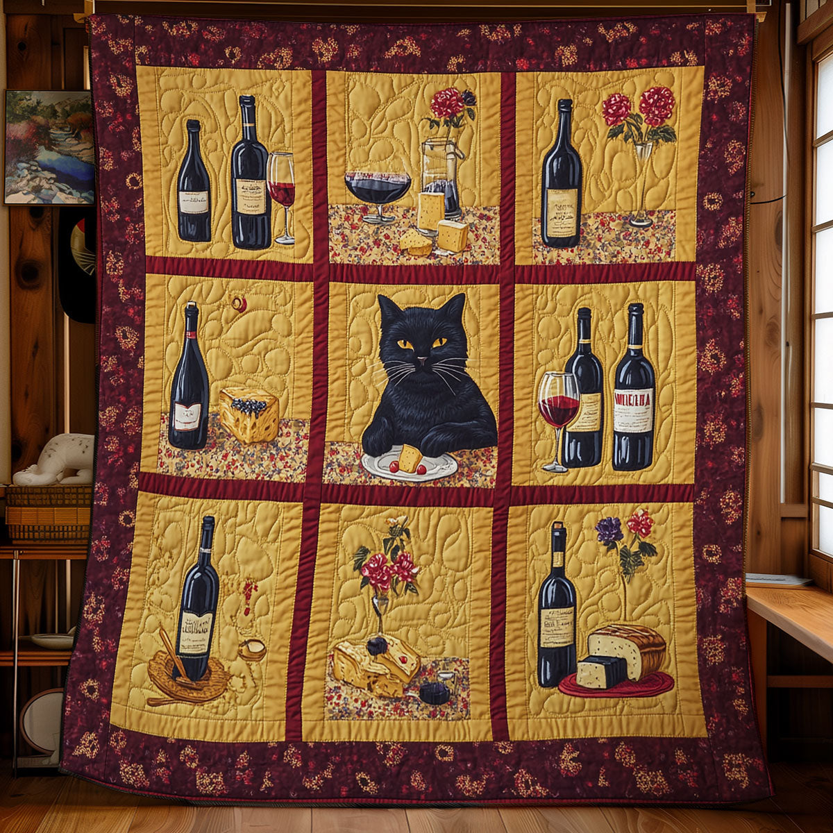 Cat And Wine WU0101038CL Quilt