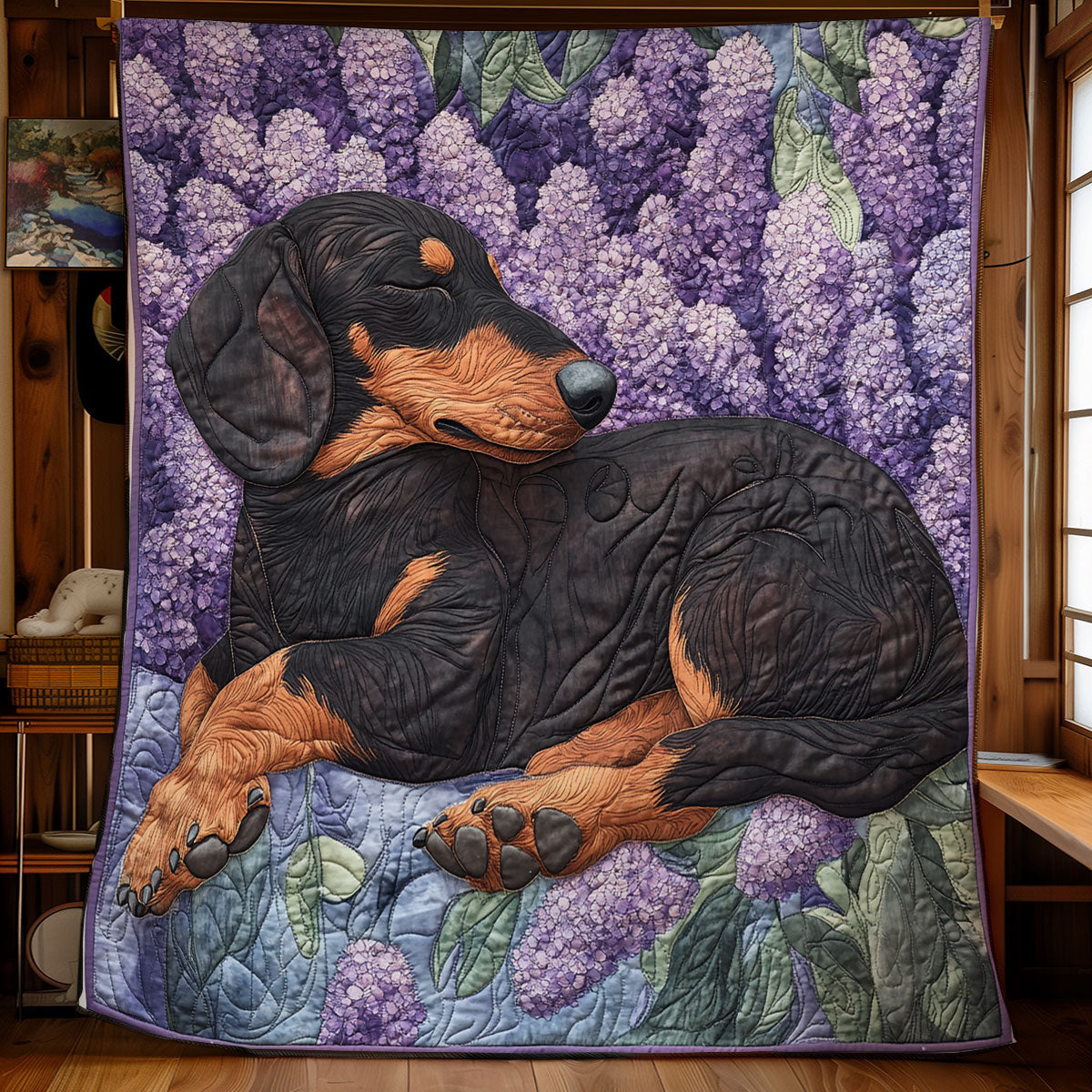 Dreamy Dachshund In Lilac Field WU0601013CL Quilt