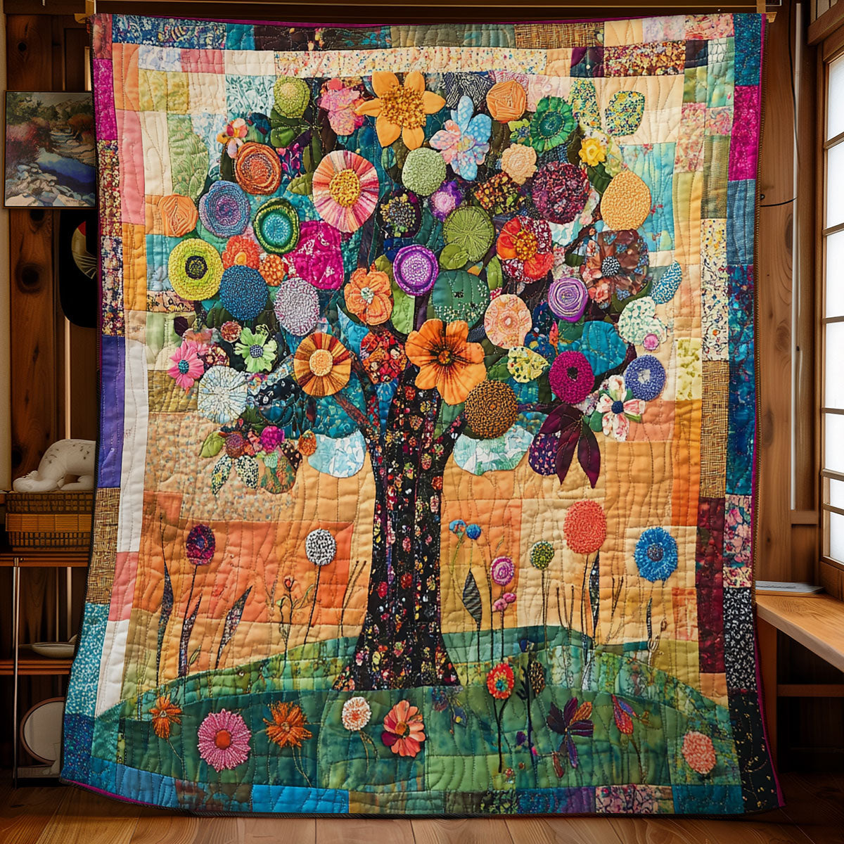 Floral Tree Of Life Patchwork WU0502016CL Quilt