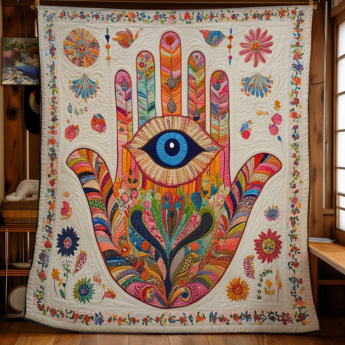 Jewish The Sacred Hamsa WU0602057CL Quilt