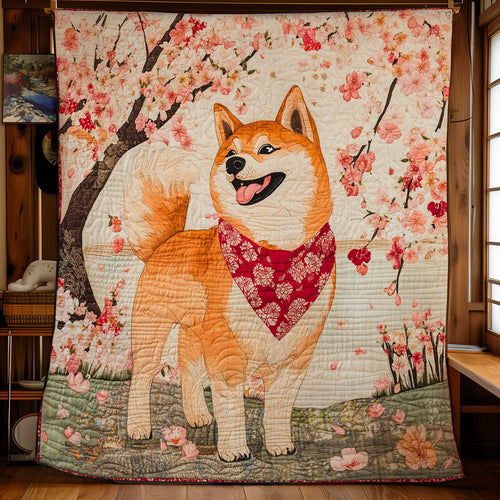 Shiba Inu Under The Cherry Blossom WU2301011CL Quilt