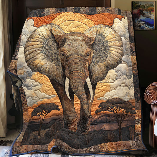 African Elephant’s Sunset Journey WU1303073CL Quilt