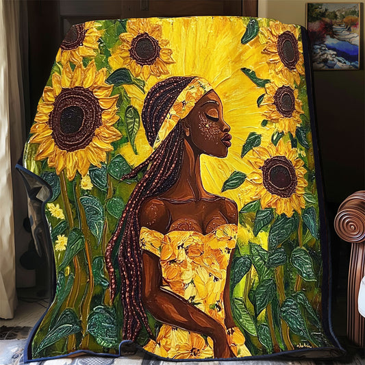 Black Woman And Sunflower WU1002002CL Quilt