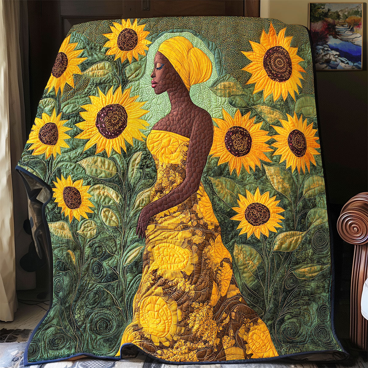 Black Woman And Sunflower WU1002005CL Quilt