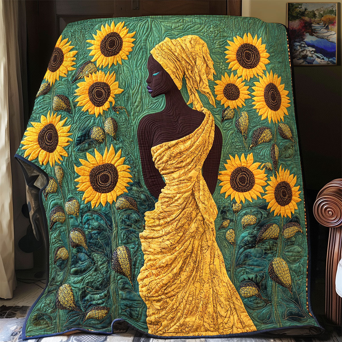 Black Woman And Sunflower WU1002009CL Quilt