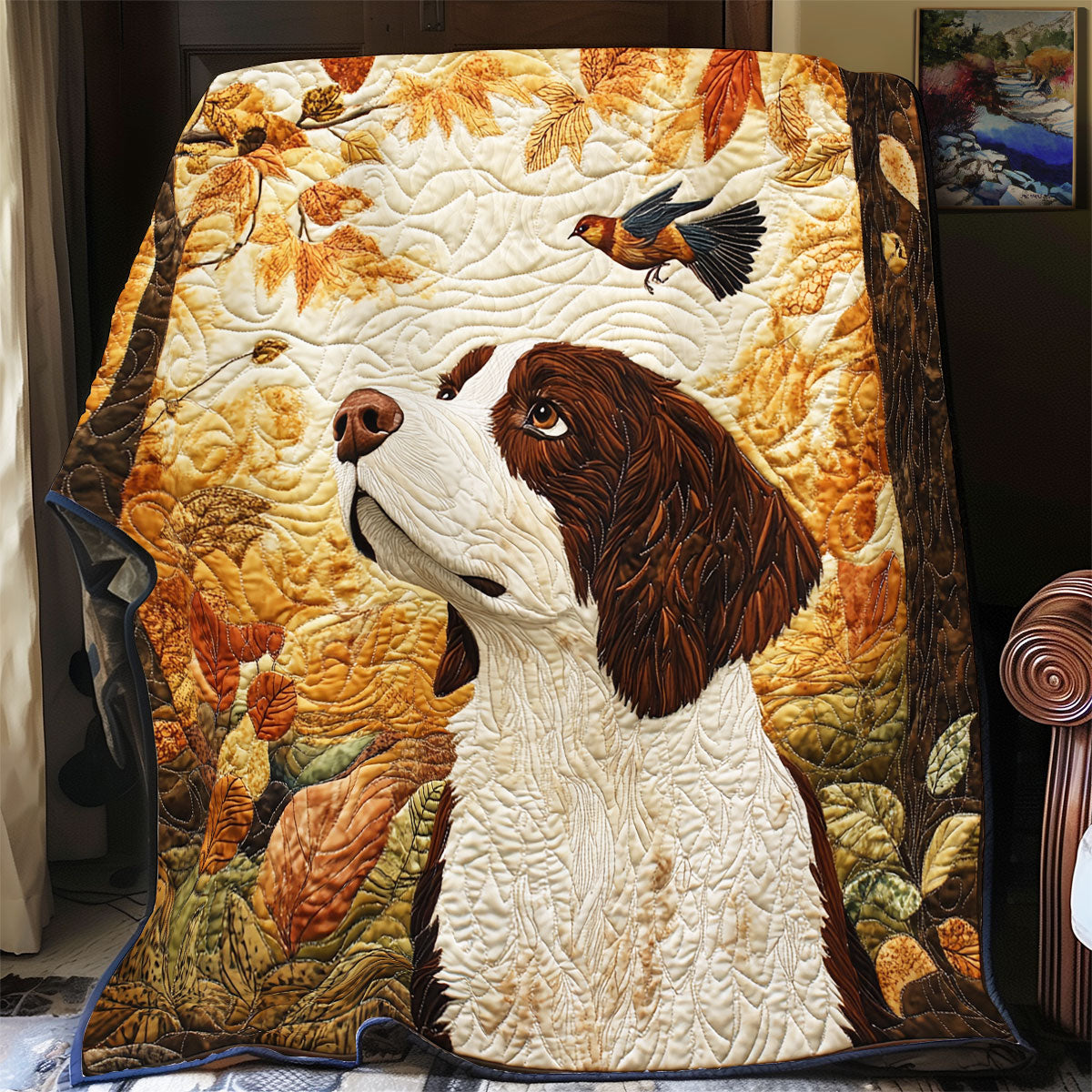 Brittany Spaniel One Fine Autumn Day WU1302093CL Quilt