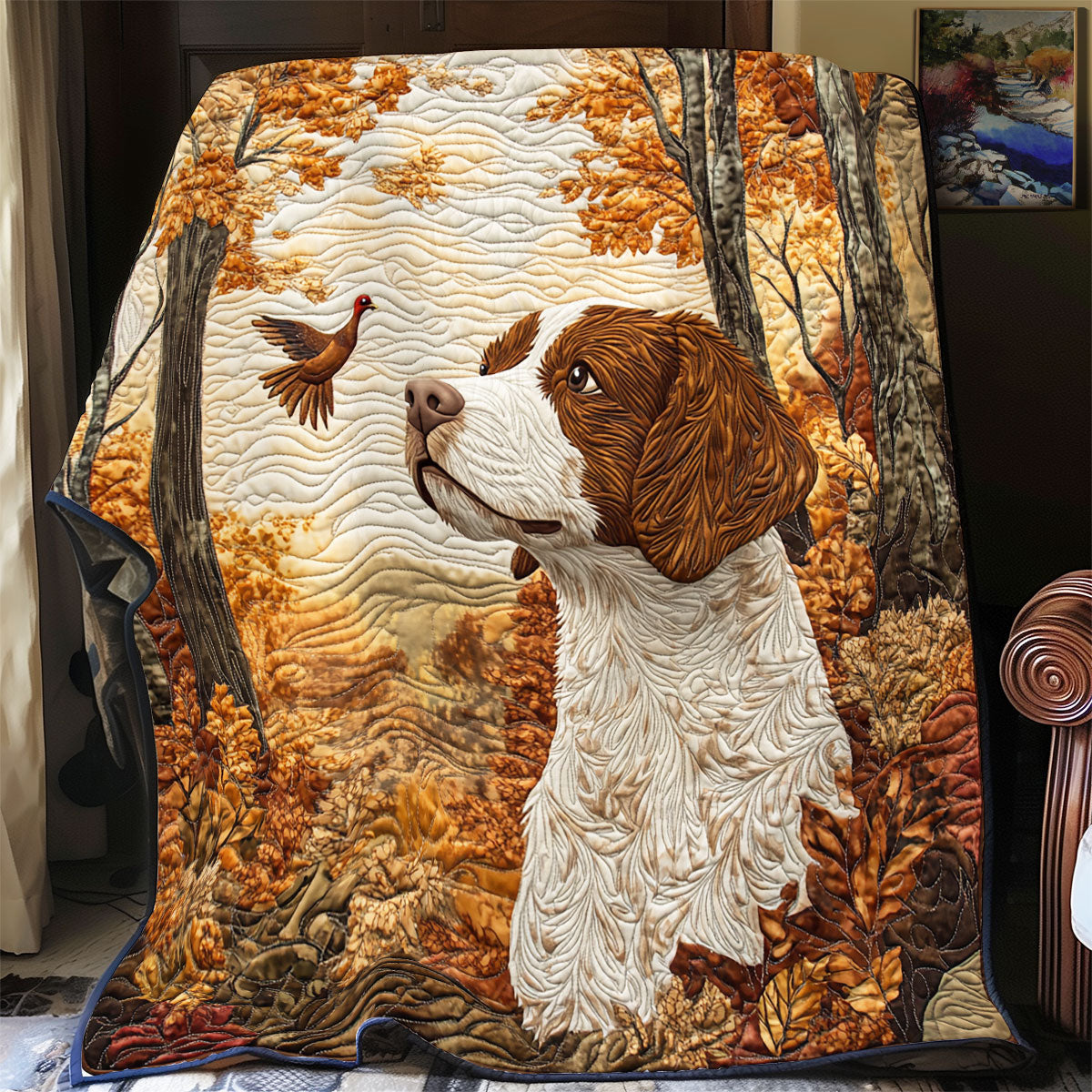 Brittany Spaniel One Fine Autumn Day WU1302094CL Quilt