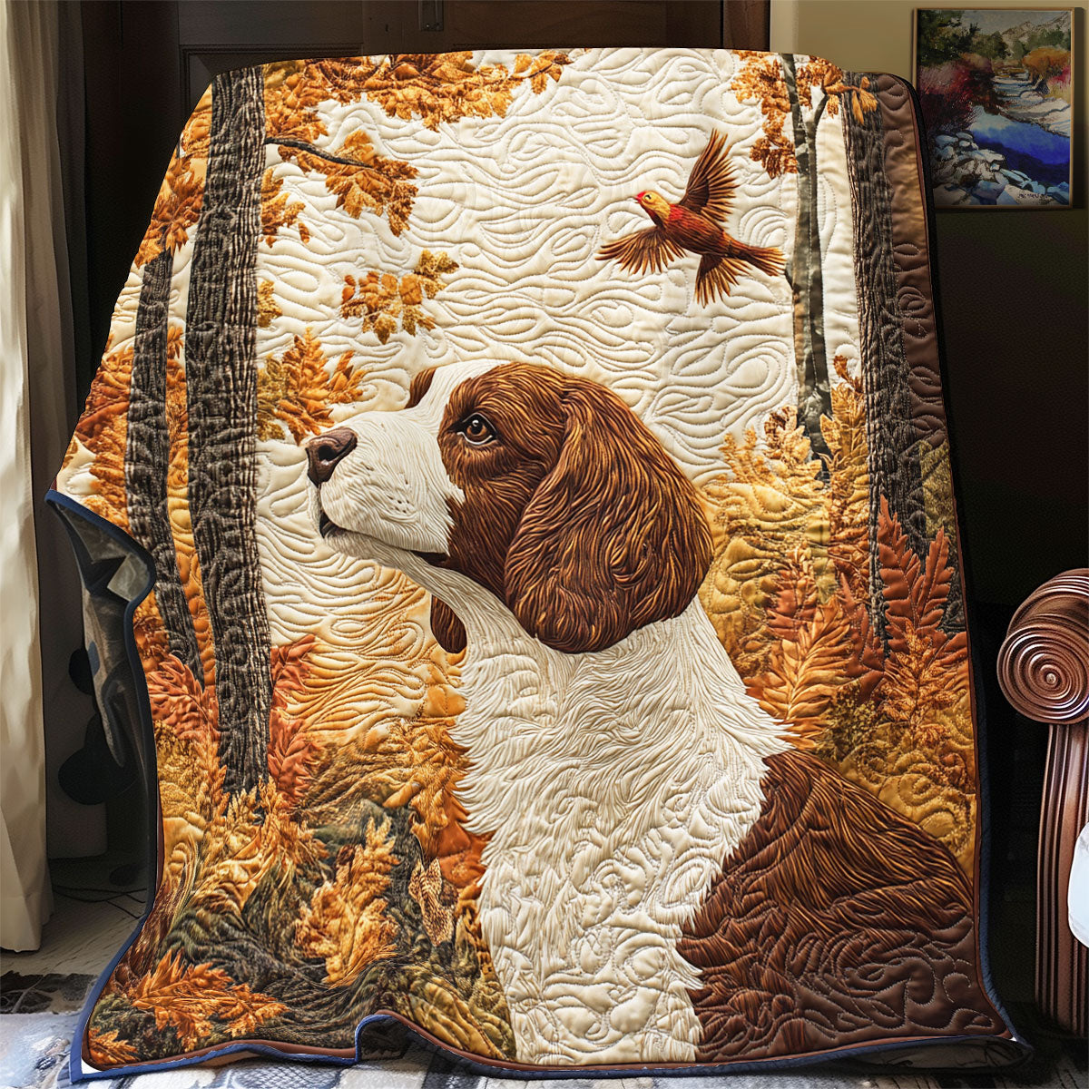 Brittany Spaniel One Fine Autumn Day WU1302095CL Quilt