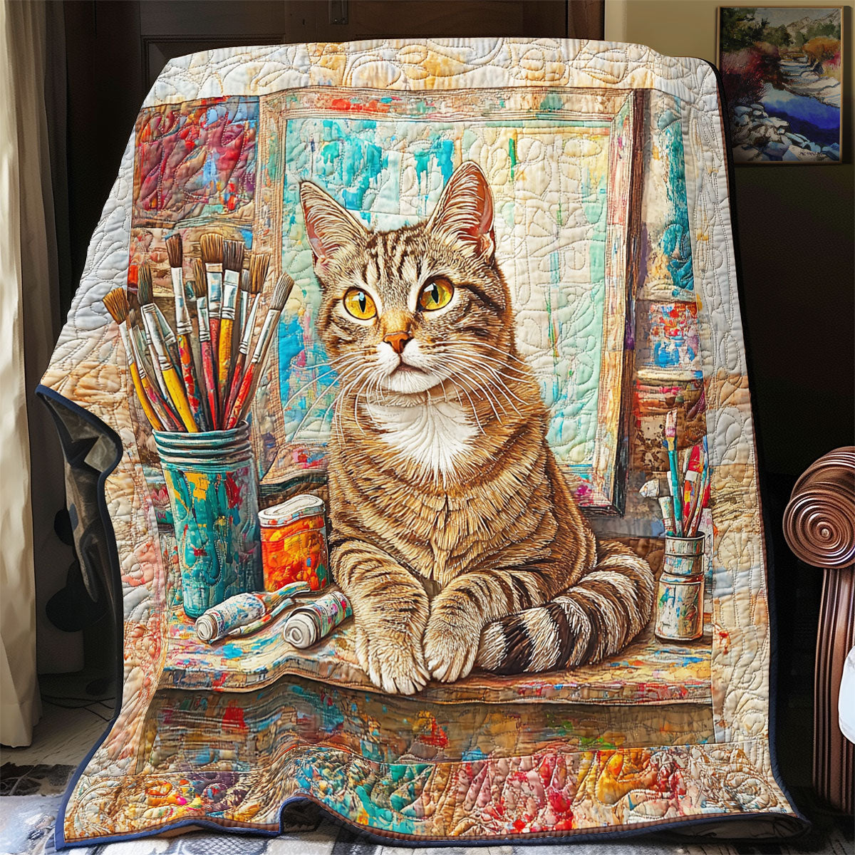 Cat And Paintings WU0701005CL Quilt