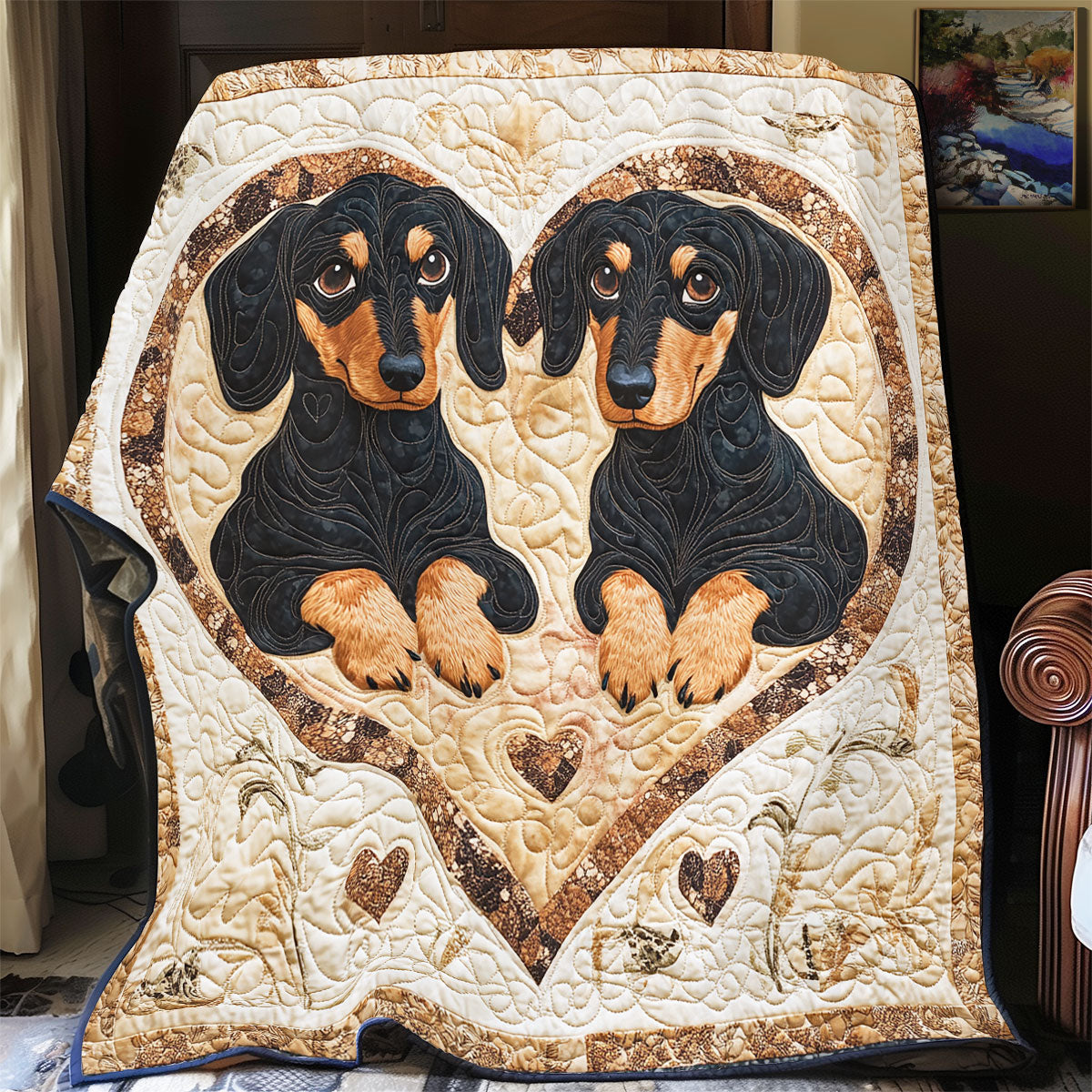 Dachshund Be My Valentine WU2301019CL Quilt