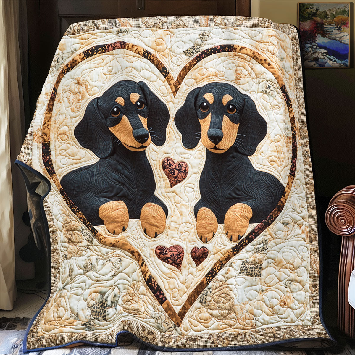 Dachshund Be My Valentine WU2301022CL Quilt