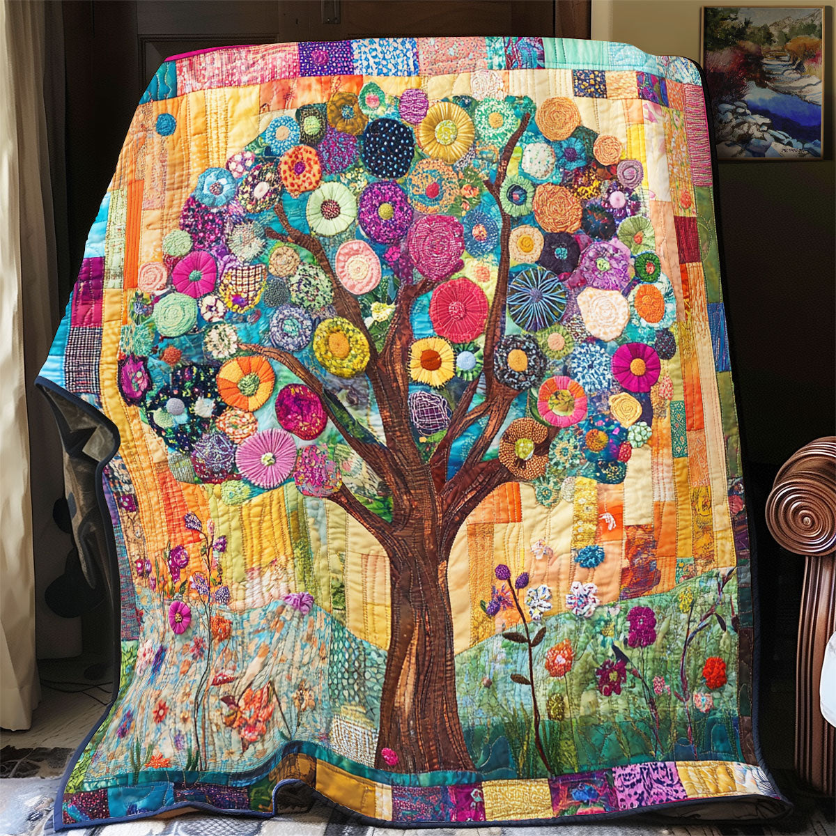 Floral Tree Of Life Patchwork WU0502012CL Quilt